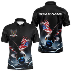 Maxcorners Custom American Flag Eagle Bowling Team Men Polo Shirts, Patriotic US Bowling League Shirt LM233