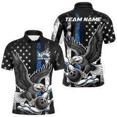 Maxcorners Custom Blue Line American Flag Eagle Bowling Men Polo Shirt, Patriotic US Bowling Shirt LM233