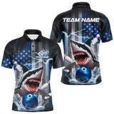 Maxcorners Custom American Flag Shark Bowling Men Polo Shirt, Patriotic Shark Bowling Jerseys LM233
