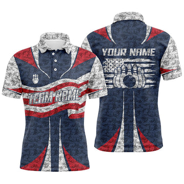 Maxcorners Personalized American Flag Bowling Team Shirts For Men Patriotic Bowling League Outfits