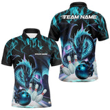 Maxcorners Custom Blue Flame Dragon Bowling Polo Shirts For Men, Dragon Bowling Team Jerseys  LM233