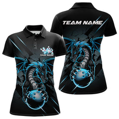 Maxcorners Custom Glowing Blue Dragon Bowling Team Polo Shirts For Men, Dragon Bowling Jerseys LM2707