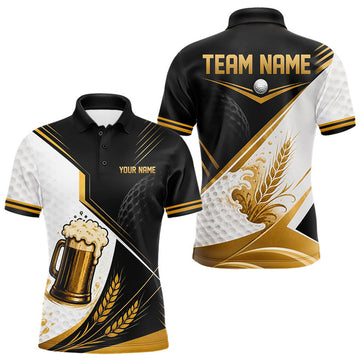 Maxcorners Custom Black And Gold Golf And Beer Golf Team Men Polo Shirt, Golf Apparel LM2607