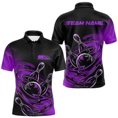 Maxcorners Custom Black And Purple Flame Bowling Polo Shirts For Men, Team Bowling League Shirt LM2608