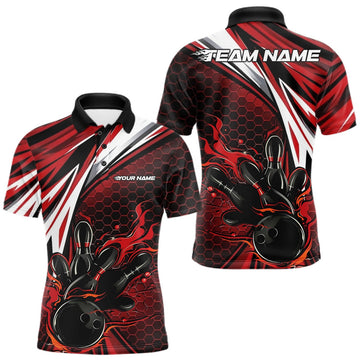 Maxcorners Custom Red Flame Bowling Jerseys For Men, Hexagon Bowling Team Tournament Shirt