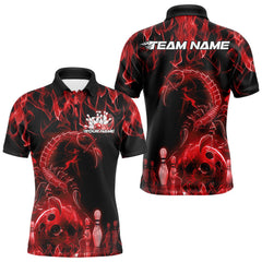 Maxcorners Custom Black And Red Flame Scorpio Zodiac Bowling Men Polo Shirts, Scorpion Bowler Outfit LM243