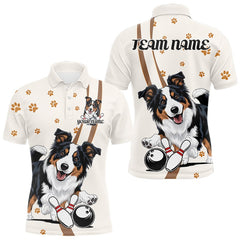 Maxcorners Custom Funny Border Collie Dog Bowling Men Polo Shirts, Dog Paw Print Bowler Outfit LM243