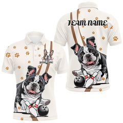 Maxcorners Custom Funny French Bulldog Bowling Men Polo Shirts, Dog Paw Print Bowler Outfit LM243