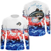 Maxcorners Red White And Blue Tie Dye Background Custom Patriotic Catfish Long Sleeve Fishing Shirts LM0201