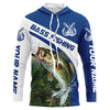 Maxcorners Custom Bass Fishing Long Sleeve Tournament Fishing Shirts, Bass Performance Fishing Jerseys | Blue LM0201