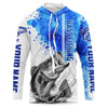 Maxcorners Bass Fishing Watercolor Custom Long Sleeve Performance Fishing Shirts, Bass Fishing Jerseys | Blue LM0201