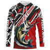 Maxcorners Black And Red Bass Long Sleeve Tournament Fishing Shirts, Custom Bass Fishing Jerseys LM0201