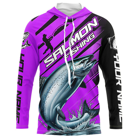 Maxcorners Chinook Salmon Custom Purple Long Sleeve Fishing Shirts, Salmon Fisherman Saltwater Fishing Jerseys LM0201