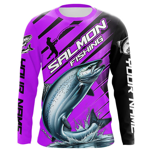 Maxcorners Chinook Salmon Custom Purple Long Sleeve Fishing Shirts, Salmon Fisherman Saltwater Fishing Jerseys LM0201