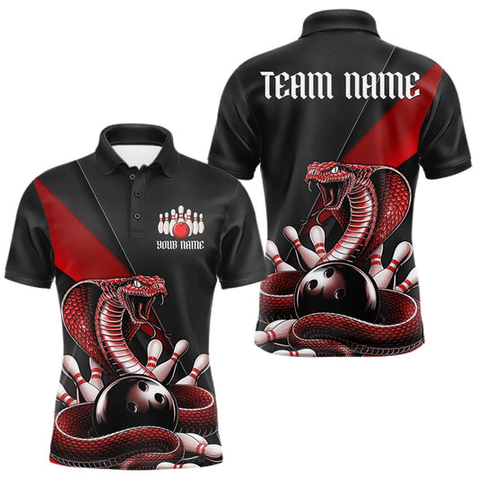 Maxcorners Custom Black And Red Cobra Snake Bowling Team Jerseys, Men Bowling Polo Shirts LM1104