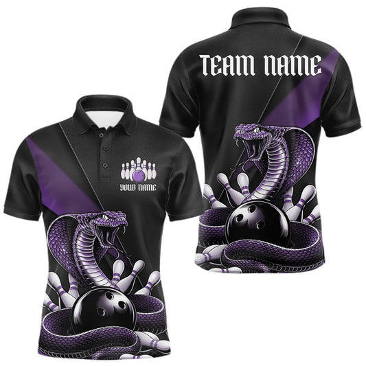 Maxcorners Custom Black And Purple Cobra Snake Bowling Team Jerseys, Men Bowling Polo Shirts LM1104