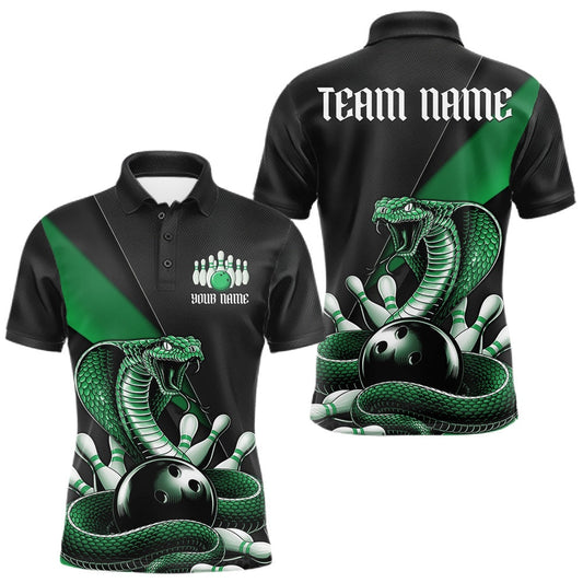 Maxcorners Custom Black And Green Cobra Snake Bowling Team Jerseys, Men Bowling Polo Shirts LM1104