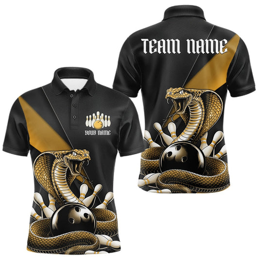 Maxcorners Custom Black And Yellow Cobra Snake Bowling Team Jerseys, Men Bowling Polo Shirts LM1104