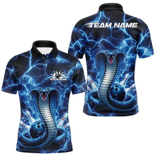 Maxcorners Custom Blue Thunder Lightning Cobra Snake Bowling Team Men Polo Shirt, Bowling Jersey LM1104