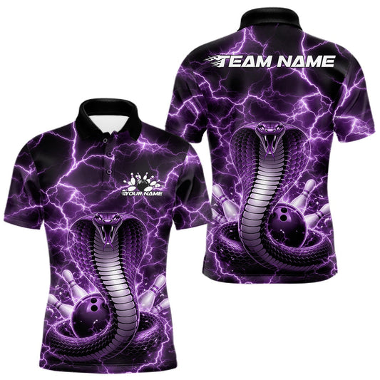 Maxcorners Custom Purple Thunder Lightning Cobra Snake Bowling Team Men Polo Shirt, Bowling Jersey LM1104