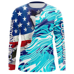 Maxcorners Custom American Flag Blue Camo Long Sleeve Shirts, Patriotic Performance Fishing Shirts 1 LM2408