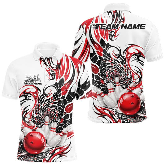 Maxcorners Custom Red Tribal Flame Bowling Men Polo Shirt, Polygonal Bowling Jerseys LM2704