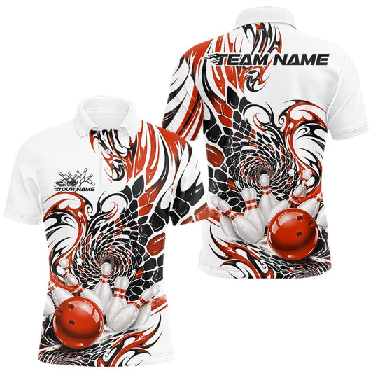 Maxcorners Custom Orange Tribal Flame Bowling Men Polo Shirt, Polygonal Bowling Jerseys LM2704