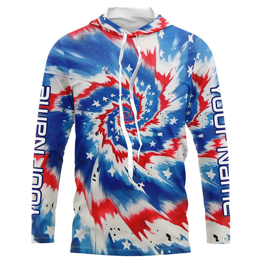 Maxcorners American Flag Tie Dye Custom Long Sleeve Performance Fishing Shirts, Patriotic Fishing Jerseys LM0201
