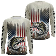 Maxcorners Custom Patriotic US Flag Largemouth Bass Long Sleeve Fishing Shirts, Bass Fishing Jerseys LM0607