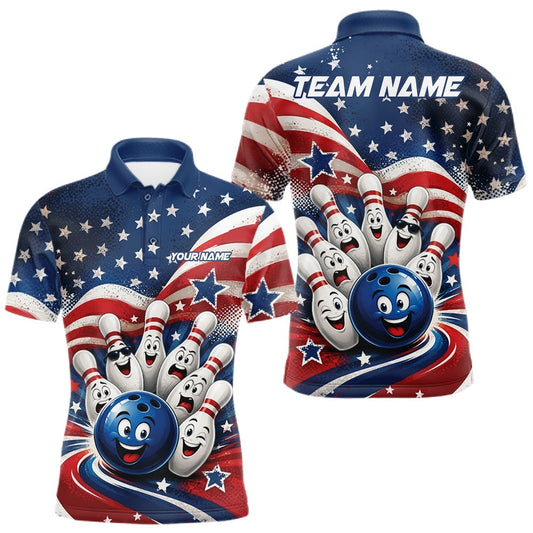 Maxcorners Custom Patriotic Bowling Men Polo Shirt With Funny Bowling Ball And Pins LM2806