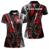 Maxcorners Custom Grunge Black And Red Fire Flame Bowling Polo Shirts For Men, Bowling Team Uniform LM2707