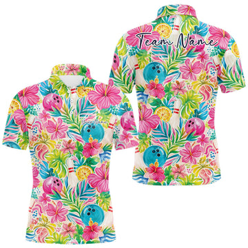 Maxcorners Custom Summer Tropical Flower Bowling Team Men Polo Shirts, Floral Bowling Shirt LM0208