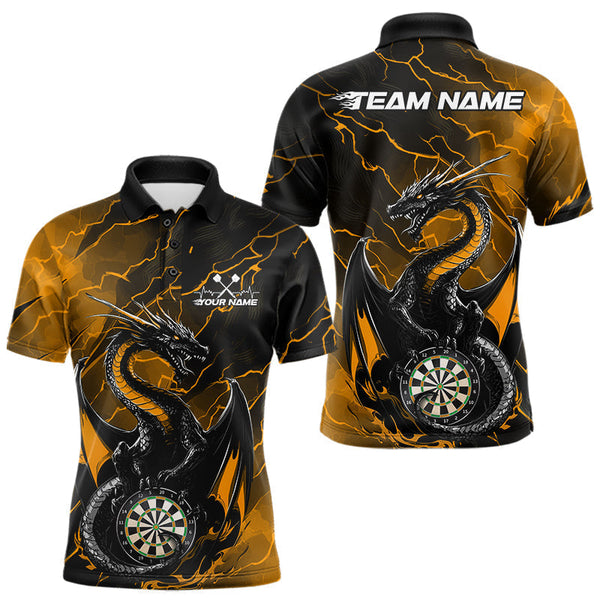 Maxcorners Custom Gold Thunder Lightning Dragon Dart Polo Shirts For Men, Dragon Dart Team Jerseys LM2509