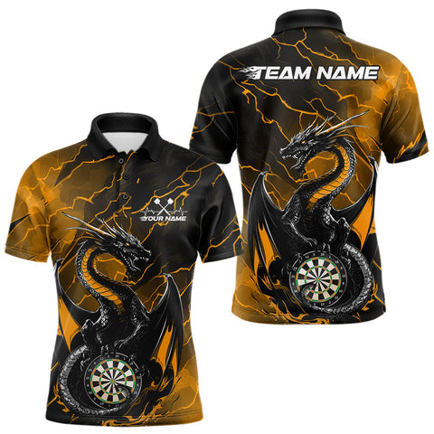 Maxcorners Custom Gold Thunder Lightning Dragon Dart Polo Shirts For Men, Dragon Dart Team Jerseys LM2509