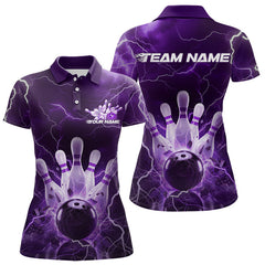 Maxcorners Custom Black And Purple Thunder Lightning Bowling Polo Team Shirts For Men, Bowling Jerseys