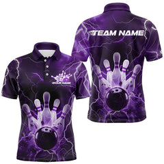 Maxcorners Custom Black And Purple Thunder Lightning Bowling Polo Team Shirts For Men, Bowling Jerseys