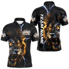 Maxcorners Custom Blue Thunder Lightning Lion Bowling Team Men Polo Shirts, Lion Bowling League Shirt LM253