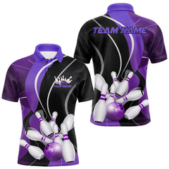 Maxcorners Custom Black And Purple Bowling Jerseys, Men Bowling Polo Shirt Team Uniform LM1625