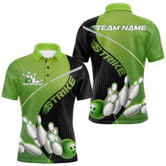 Maxcorners Custom Black And Green Strike Bowling Polo Shirts For Men, Bowler Outfit Team Jerseys LM1625