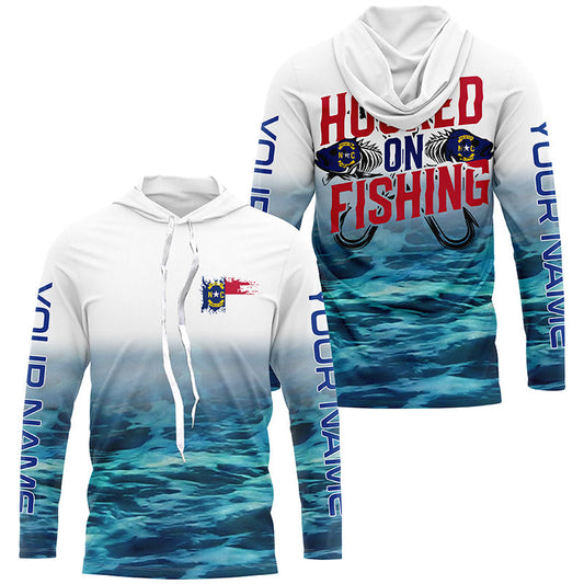 Maxcorners Personalized North Carolina Flag Long Sleeve Fishing Shirts, Hooked On Fishing Nc Fishing Shirt  LM0201