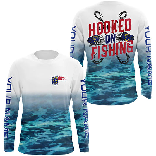 Maxcorners Personalized North Carolina Flag Long Sleeve Fishing Shirts, Hooked On Fishing Nc Fishing Shirt  LM0201