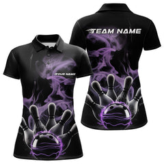 Maxcorners Custom Purple Smoke Bowling Polo Team Shirts For Men, Flame Bowling League Shirt LM2707