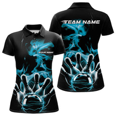 Maxcorners Custom Blue Smoke Bowling Polo Team Shirts For Men, Flame Bowling League Shirt LM2707