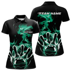 Maxcorners Custom Green Smoke Bowling Polo Team Shirts For Men, Flame Bowling League Shirt LM2707