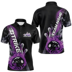 Maxcorners Custom Purple Flame Strike Bowling Team Polo Shirts For Men, Fire Bowling Jerseys LM2707