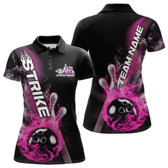 Maxcorners Custom Pink Flame Strike Bowling Team Polo Shirts For Men, Fire Bowling Jerseys LM2707