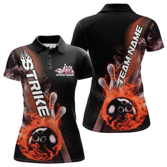 Maxcorners Custom Orange Flame Strike Bowling Team Polo Shirts For Men, Fire Bowling Jerseys LM2707