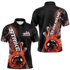 Maxcorners Custom Orange Flame Strike Bowling Team Polo Shirts For Men, Fire Bowling Jerseys LM2707