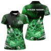 Maxcorners Custom Green Fire Flame Skull Bowling Polo Shirts For Men, Halloween Bowling Outfits LM2707