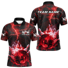 Maxcorners Custom Red Thunder Lightning Bowling Team Polo Shirts For Men, Red Bowling Jerseys LM2707